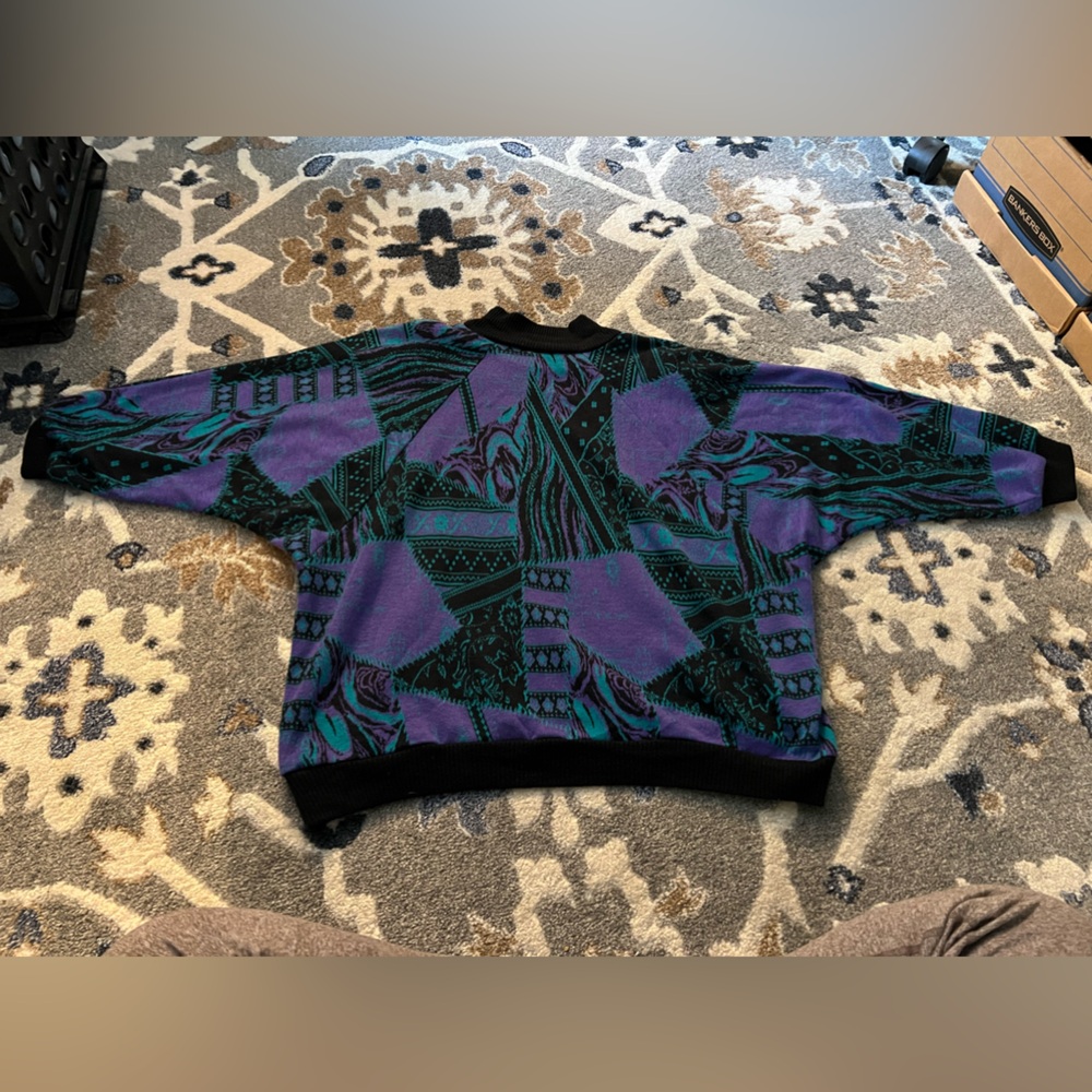 Cricket Lane Paisley Women's Vintage 80's Purple Green Black Sweater